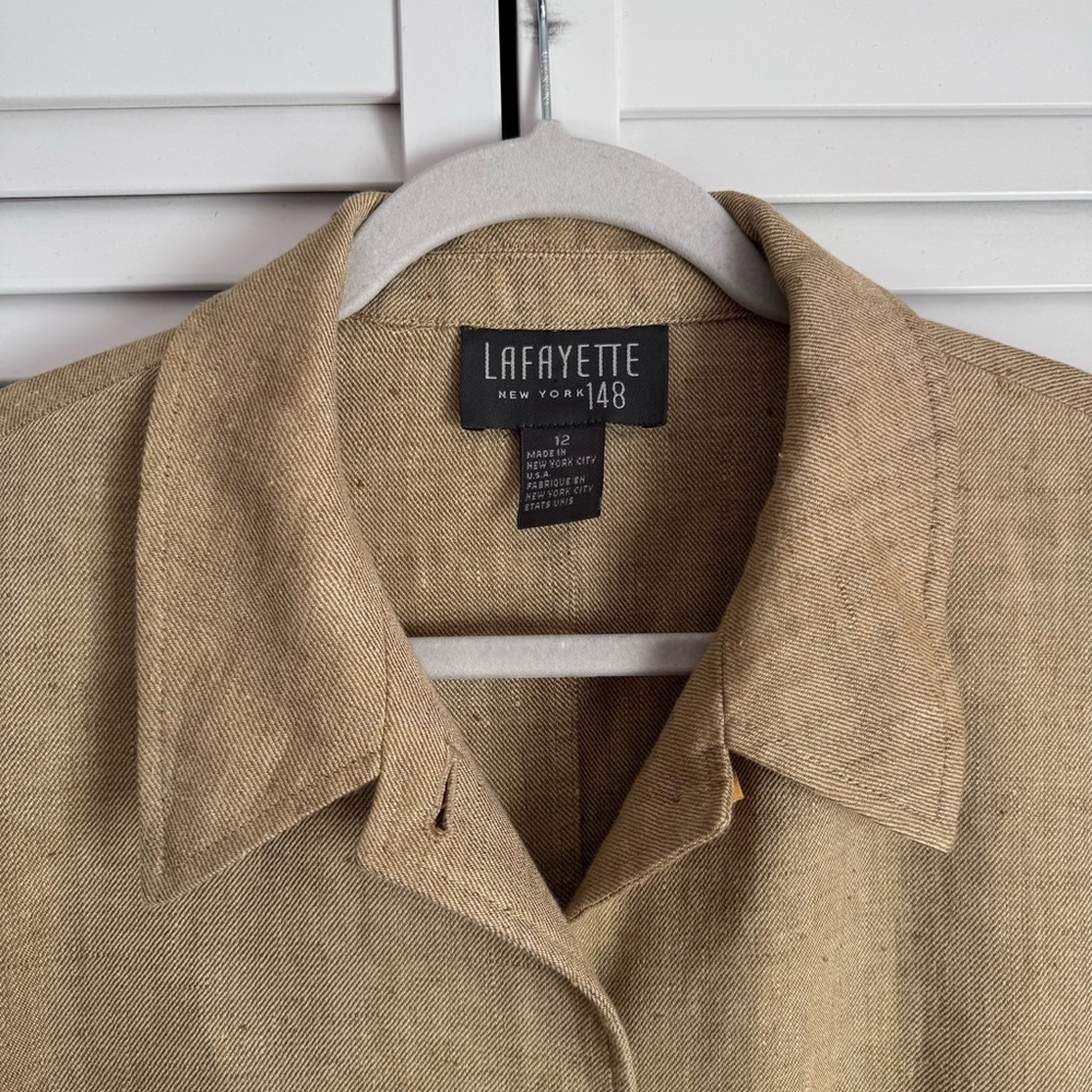 Lafayette 148 New York Linen Wooden Toggle Button Blazer Jacket Tan Beige 12 - Picture 4 of 11